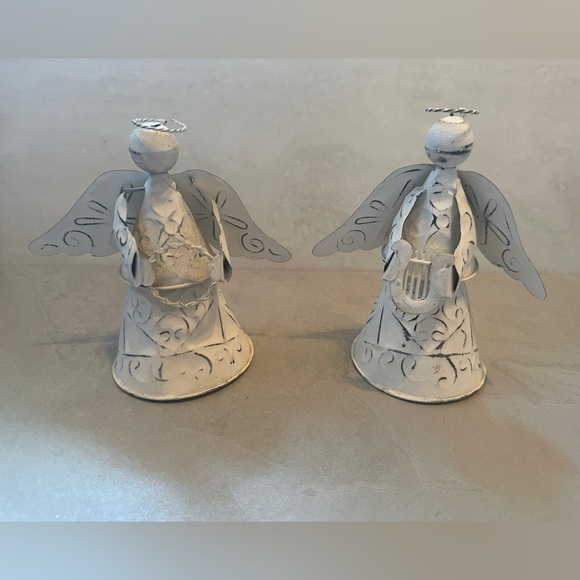 Other - Vintage White Tin Angel Fairy Set - Folk Art Tin